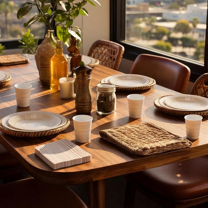 250 Pieces Rustic Wood Grain Party Tableware Set - Disposable Paper Plates, Cups & Napkins for 50 Guests - Lumberjack, Farmhouse, Camping, Forest Theme Birthday Decorations(Apricot)