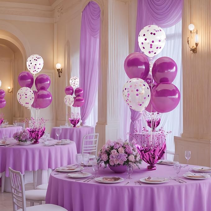 4 Set Purple Table Balloons Centerpiece with Purple and Confetti Balloons Stand Kit for Birthday Party Baby Shower Wedding Bridal Shower Prom Cake Table Decorations
