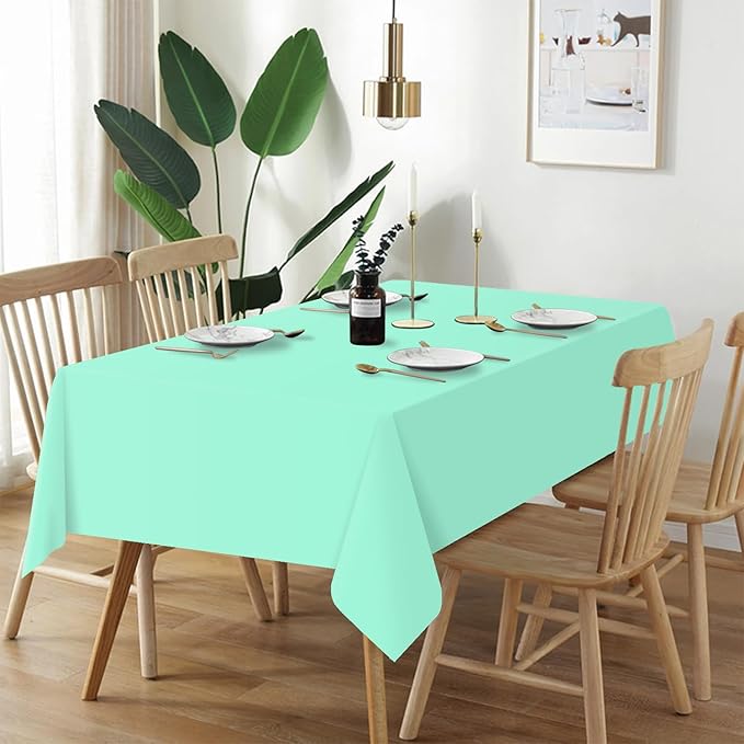 QIKSION Fresh Mint Plastic Table Cloth Disposable 6 Pack, 54 x 108 Inch Tablecloths for Party, Birthday, Rectangle Table Cover
