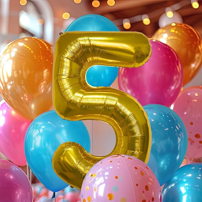 40 Inch Large Gold Number Celebration and Decoration Balloon for Birthday Parties, Graduations, Anniversaries, Weddings, Photo Shoots, Special Events - Helium Foil Mylar (Gold Number 5)