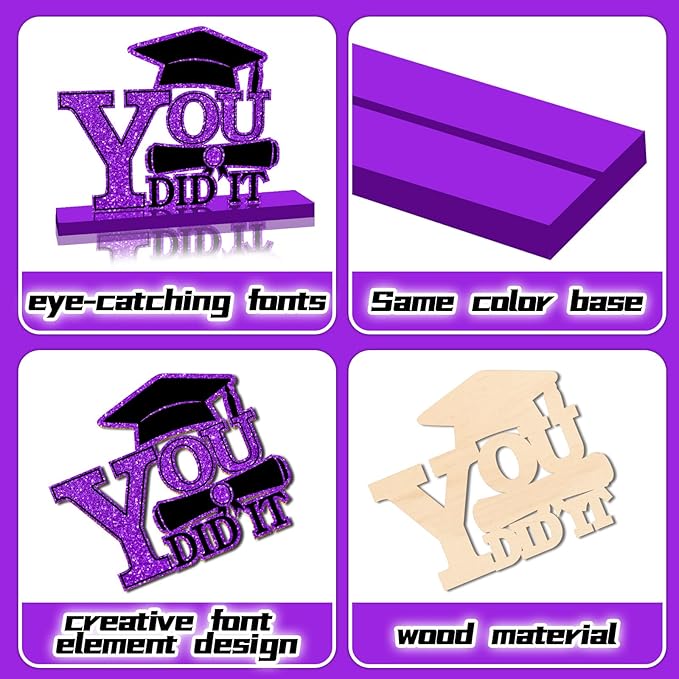4Pcs Graduation Decorations Class of 2026 Wood Table Centerpieces Congrats Grad Wooden Sign Graduation Table Toppers Congratulate Tiered Tray Decor for 2026 Graduation Party (Purple-Black)