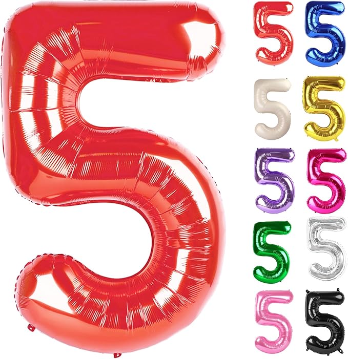 Red Number 5 Balloon 40 Inch, 5 Balloon Number, 5th Birthday Decorations, Red Party Supplies for Boys Girls