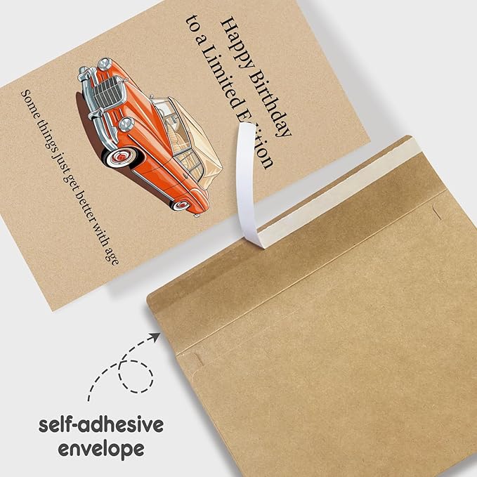 Funny Classic Car Birthday Card for Him Her, Getting Older Birthday Card for Men Women, 50 60 70 80 Years Old Bday Cards Gift, Some Things Just Get Better With Age