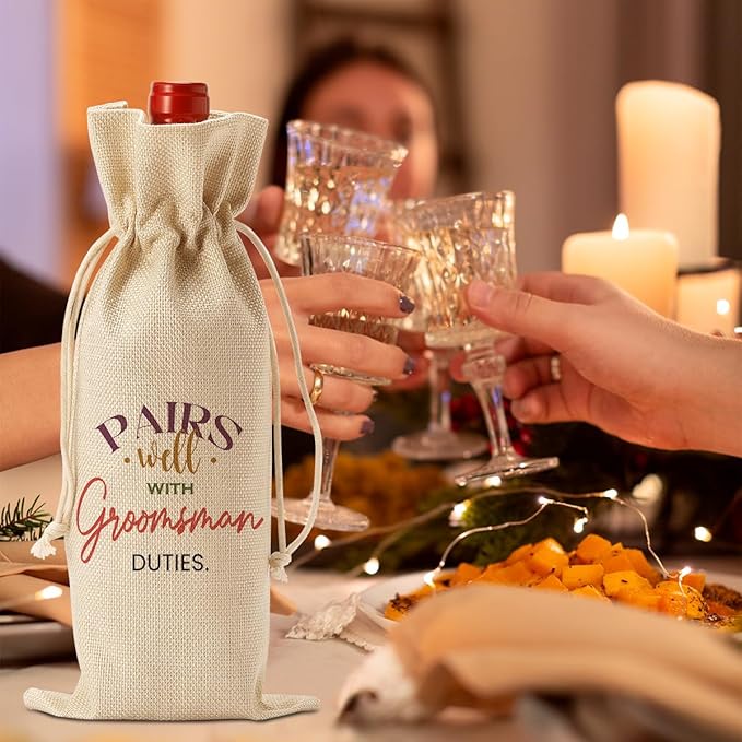 FBCCZEY Groomsmen Proposal Wine Bag - Best Man and Wedding Engagement Gifts for Groomsmen - Pairs Well With Groomsman Duties Wine Bottle Bags