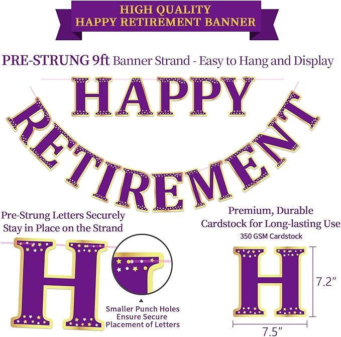 Retirement Party Decorations Kit for Women - 16-Piece Elegant Purple Set with Pre-Strung Banner, Honeycomb Balls, Swirls & Garland | Instant Setup Party Decor | Retirement Gifts & Supplies
