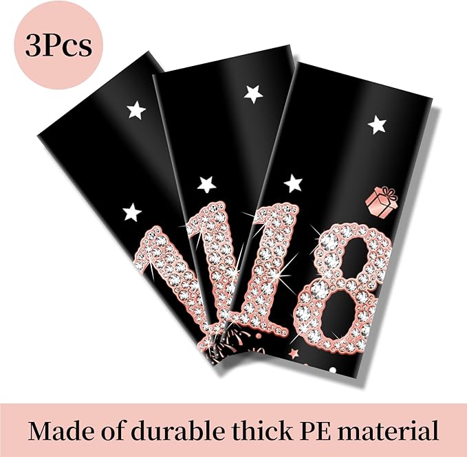3 Pack 18th Birthday Tablecloth Decorations, Rose Gold Happy Eighteen Theme Table Cover, Plastic Disposable Rectangular Table Cloth Decor