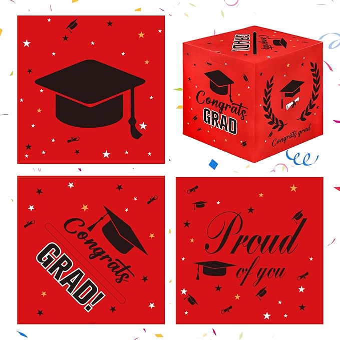 Graduation Card Box 2026 Graduation Party Decorations Red Black Graduation Card Box Holder for Graduation Party 2026 Congrats Grad Cards Gift Box Class of 2026 for Graduation Party Favors Supplies