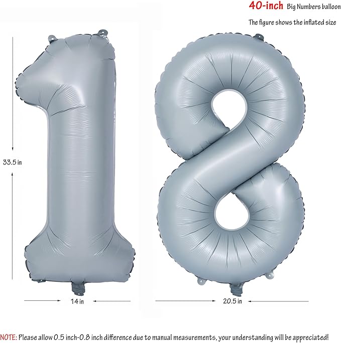 40 In Matte gray Number Balloons Helium Foil Mylar Balloon Birthday Party banquet Decoration 18