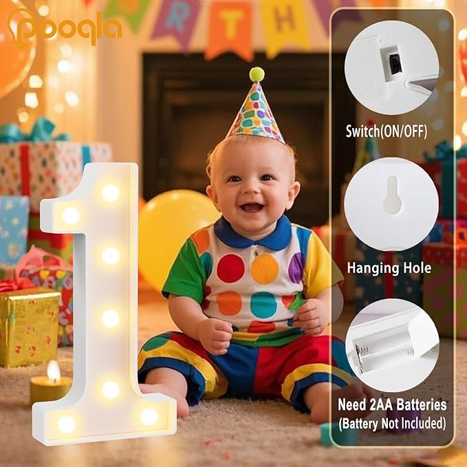 Pooqla Large Light Up Numbers for 9th Birthday Decorations, 12.6 in Tall White Plastic Marquee Numbers Sign Party Decorations, Gift for Girls Boys Night Light Wedding Anniversary Decor, Big Number 9