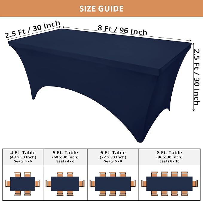 Utopia Kitchen Spandex Tablecloth 2 Pack [8FT, Navy Blue] Tight, Fitted, Washable and Wrinkle Resistant Stretch Table Cloth Rectangle Cover for Trade Show, Weddings & Parties [96Lx30Wx30H Inch]