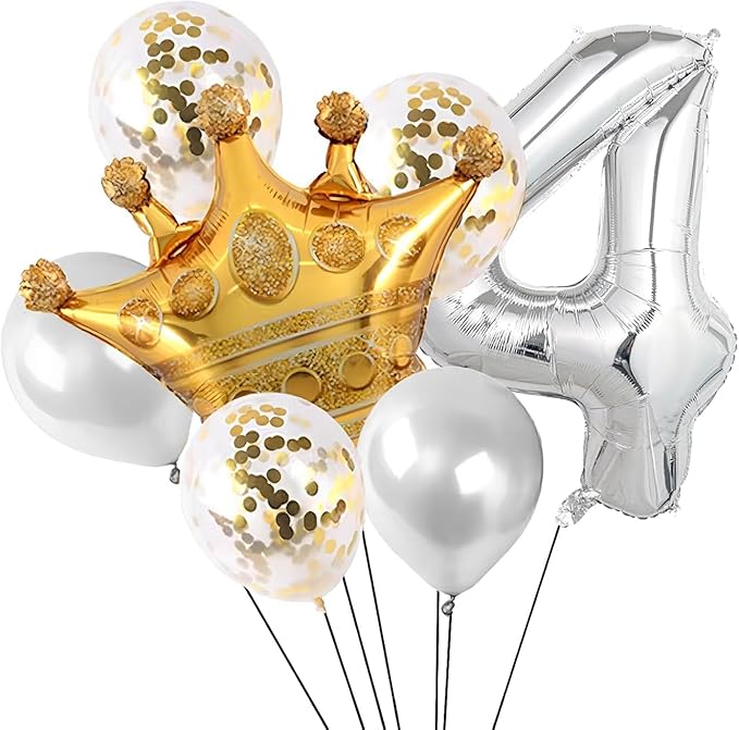 32 In Silver Large Numbers Balloons 0-9, Self Inflating Number 4 Balloons for Boys Girls, Big Silver Digit 4 Balloons for Women Men Birthday Party Anniversary Wedding Supplies Decorations