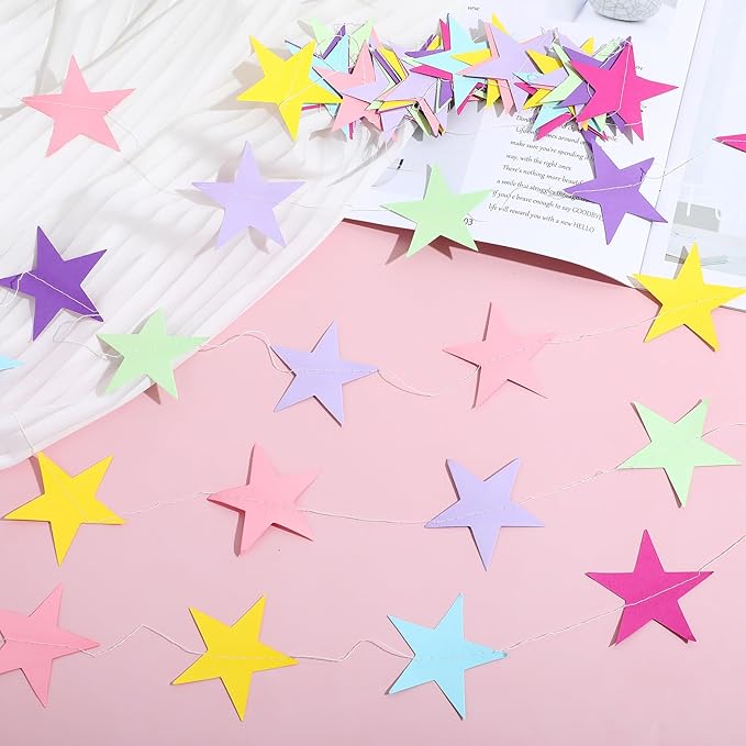 Spakon 65 Feet Glitter Star Paper Garland Banner Hanging Decoration Star Streamers Double Side 2026 Graduation Decorations for Wedding Birthday Festival New Year Party Decoration (Pastel)