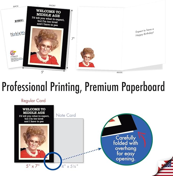 NobleWorks Humorous Birthday Greeting Card with 5 x 7 Inch Envelope (1 Card) Bday Welcome To Middle Age C10103BDG