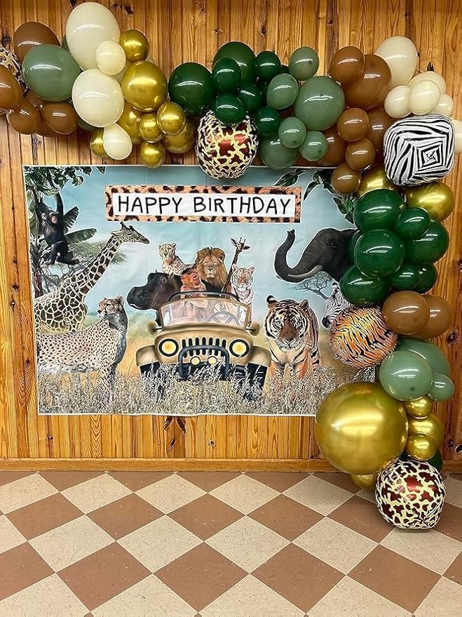 Sage Green Brown Balloons, 60PCS Green Brown Beige Jungle Safari Wild Woodland Balloon, Retro Green Metallic Gold Coffee Apricot Balloons for Boy First Birthday Baby Shower Wedding Party Decorations
