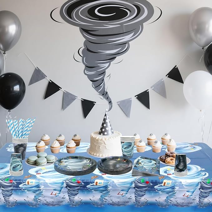 KEFAN Tornado Birthday Party Decorations, Tornado Theme Party Tableware Supplies including Plates, Cups, Napkins, Tablecloth (20)