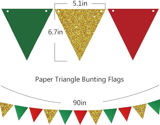 Christmas Party Decorations Paper Fans,Garlands String Circle Dot,Triangle Bunting Flags, Honeycomb Ball,Paper Tissue Pom Poms,Party Supplies for Christmas Birthday Wedding Baby Shower