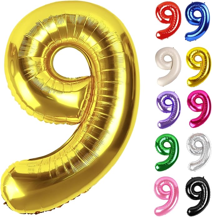 Gold Number 9 Balloon 40 Inch, 9 Balloon Number, 9th Birthday Decorations, Gold Party Supplies for Boys Girls