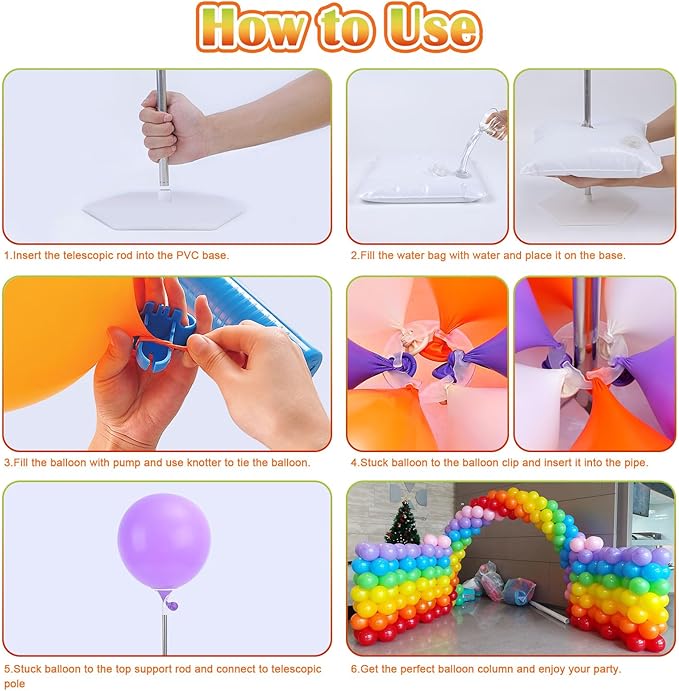 Chamvis 2 Set Balloon Column Kit - 6.56 feet Balloon Column Stand with Base for Baby Shower, Birthday Party, Graduation, Wedding Kids Party Centerpieces Decorations