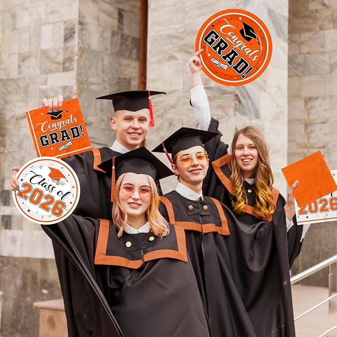 Graduation Party Plates and Napkins Orange Class of 2026 Grad Congrats Party Supplies Disposable Dessert Paper Plates Cocktail Napkins forGraduation Party Decorations,Serve 50