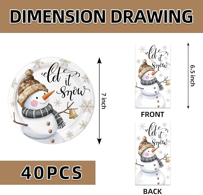40Pcs Christmas Snowman Birthday Party Plates and Napkins for Kids Baby Shower Tableware Winter Snowflake Supplies Winter Snowman Birthday Party Decorations