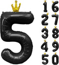Black Number 5 Balloon with Crown, 40 inch Black Number Balloon 5th Birthday Party Decoration black Crown Balloons 0-9 for Birthday Party Anniversary Decorations Supplies
