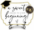 Gold Graduation Wooden Buffet Sign - A Sweet Ending To A New Beginning - 5"X7" Candy Sign With 1 Metal Support，2 DIY Wood Decor With Velcro, Grad Party Decor & Supplies - B03