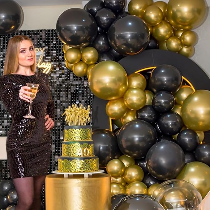 Black and Gold Party Balloons, Black Gold Latex Balloons 50pcs 12 Inch Metallic Gold and Black Balloon for Graduation Birthday Weddings New Year Anniversary Retirement Party Decorations