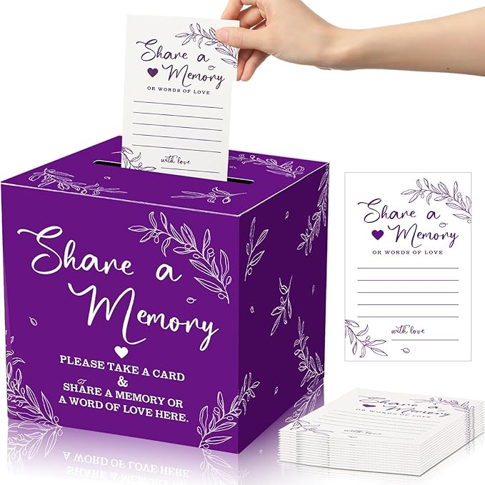 Pajean 50 Pcs Share a Memory Cards for Collections of Life, Memory Cards Box for Guest Ideas Funeral Graduation Wedding Bridal Shower Birthday Anniversary Retirement(Purple)