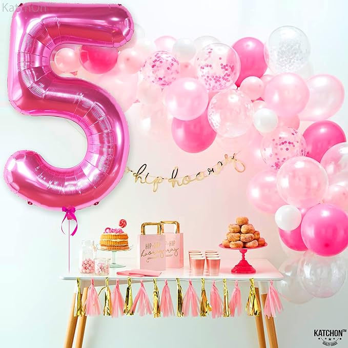 KatchOn, Giant Hot Pink 5 Balloon Number - 40 Inch | 5th Birthday Balloons For 5th Happy Birthday Decorations | Five Number Balloons For Pink Party Happy Anniversary Decorations