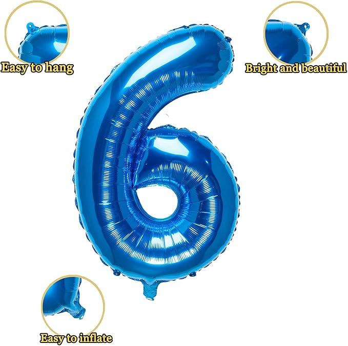 32 Inch Blue Number 6 Balloons Foil Ballon Digital Birthday Party Decoration Supplies (Blue Number 6 Balloon)