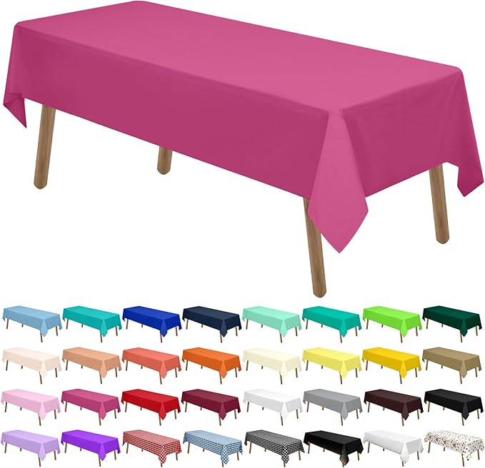 Hot Pink Plastic Tablecloths 2 Pack Fuchsia Disposable Table Covers 54 x 108 Inch Bridal Magenta Shower Party Tablecovers PEVA Cerise Table Cloths for BBQ Birthday Wedding's 8 ft Rectangle Table Use
