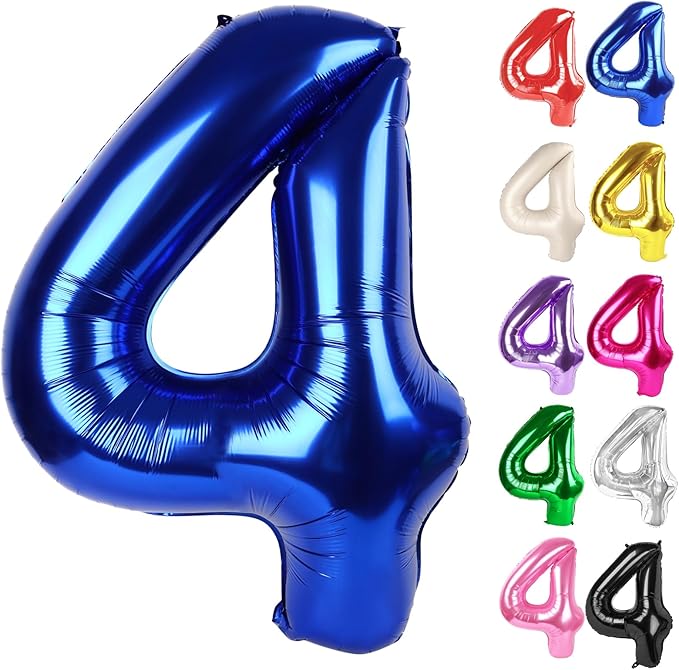 Night Blue Number 4 Balloon 40 Inch, 4 Balloon Number, 4th Birthday Decorations, Night Blue Party Supplies for Boys Girls