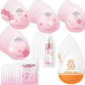 Mini Travel Skincare Products, Mini Travel Items Including Isolation Cream, Face Wash, Serum, Toner, Lotion, Cream, Sakura Mud Mask, Face Skin Care Routine Kit Organic Skin Care Set (VC 70 pieces)