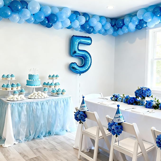 Smlpuame 40 Inch Navy Blue 5 Balloon for 5th Birthday Party, Blue Five Number Balloon 15 25 35 45 55 65 Birthday Decorations for Boys Girls Men Women, Helium Giant Foil Number 5 Balloon
