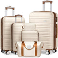 LARVENDER Luggage Sets 6 Piece, Expandable Hardside Carry on Suitcase Set with Spinner Wheels, Lightweight Rolling Luggage Sets for Women with TSA Lock, Cream Brown