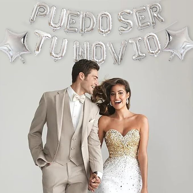 2 Set 30Pcs Silver PUEDO SER TU NOVIO Letter Balloons 16in Balloon Foil Letter Decorations Party Decor Silver Letter Balloons PUEDO SER TU NOVIO Party Supplies