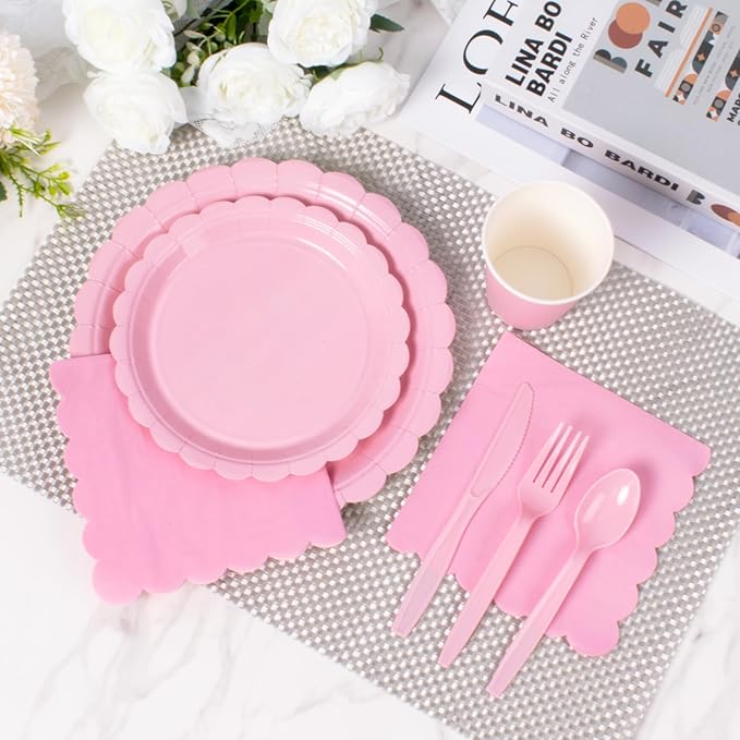 Vyntra 175 Pcs Pink Valentines Disposable Paper Plates and Napkins Set for 25, 9" Dinner Plates & 7" Dessert Plates, Tableware for Baby Shower, Bridal Shower, Birthday, Party