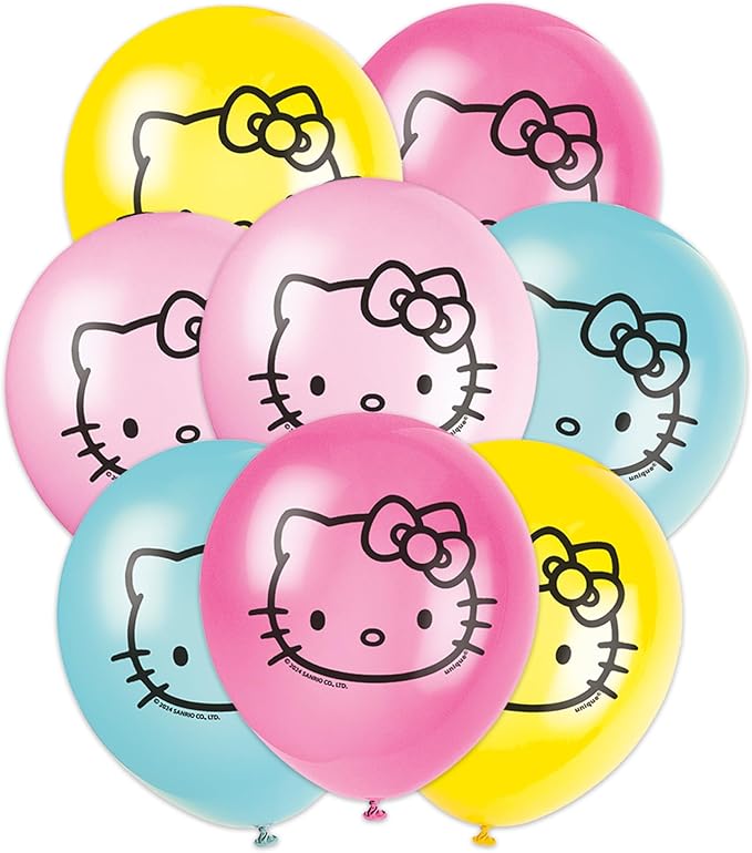 Hello Kitty Balloons | Set of 9 | Large 25" Hello Kitty Balloon (1) and 12" Balloons (8) | Sticker | Hello Kitty Birthday Decorations and Party Supplies | Officially Licensed