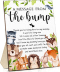 Roowest Cool Baby Shower Tabletop Decoration a Message from the Bump Wooden Baby Shower Games Sign Greenery Cute Gender Reveal Party Thank You Sign, 11.2 x 8.66 Inches(Woodland)
