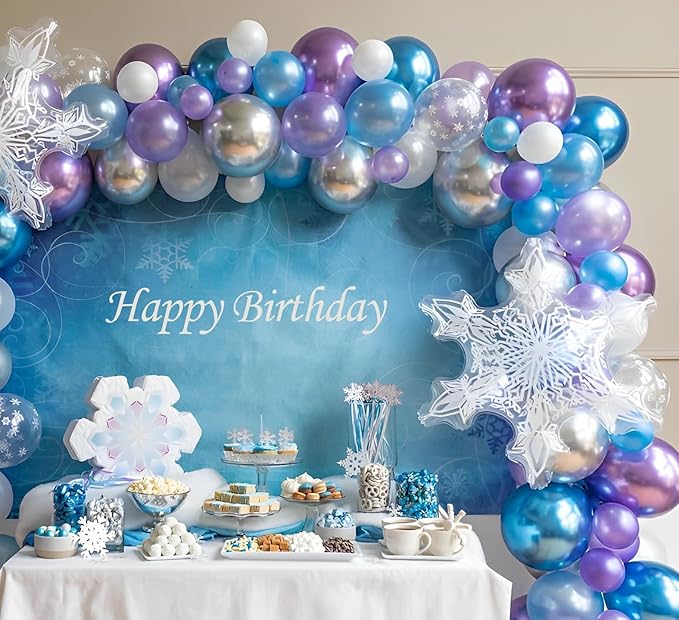 Frozen Balloons, 50pcs 12 Inch Purple Blue Purple Balloons Snow Balloons for Theme Party Supplies Ice Snow Theme Birthday Winter Party Decorations