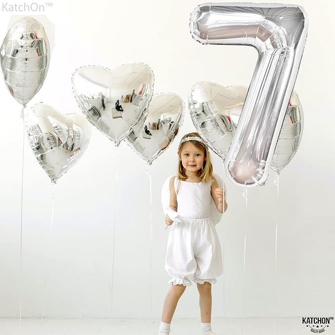 KatchOn, Giant Silver Number 7 Balloon - 40 Inch | 7th Birthday Balloon for 7th Birthday Decorations | 7 Balloons for Birthday | 7 Year Old Balloons for 7 Year Decorations