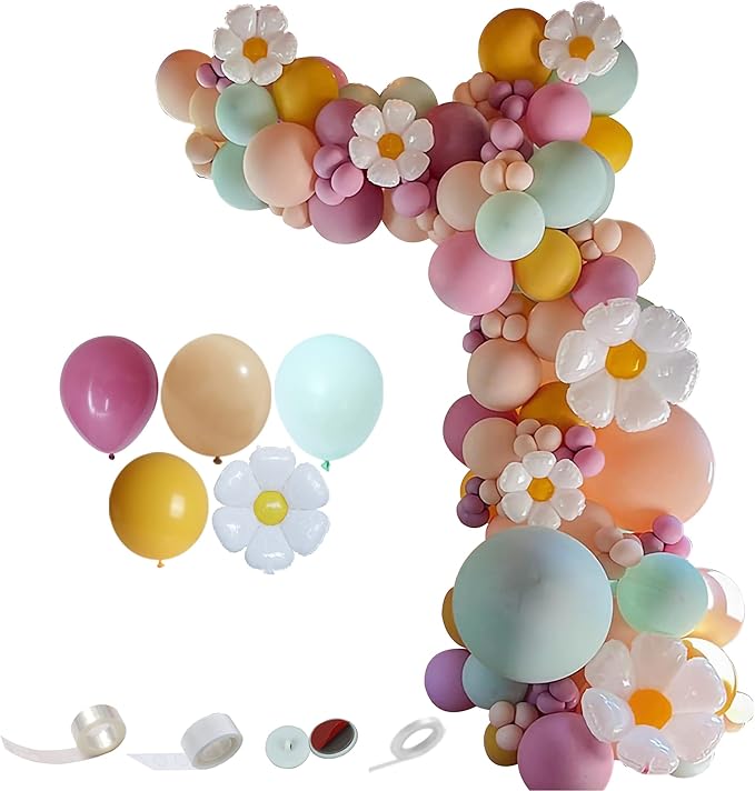 Daisy Balloon Garland Arch Kit Balloon Combination for Groovy Theme Party Birthday Baby Shower Wedding Celebration (Pink)