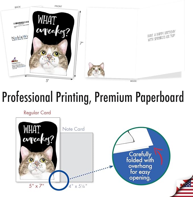 NobleWorks, Pack of 3 Funny Birthday Greeting Cards with Envelopes (1 Design, 3 Each) Cat Antics - Cupcakes C3638ABDG-C3x1