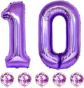 Large 10 Balloon Number Purple, 40 Inch Helium Foil Number 1 & 0 Balloons Self Inflating with Confetti Balloons for Girls Women 10th 1st Birthday Party Balloons Anniversary Decorations Supplies