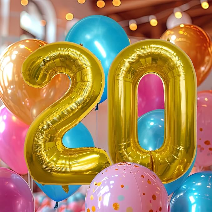 40 Inch Large Gold Number Celebration and Decoration Balloon for Birthday Parties, Graduations, Anniversaries, Weddings, Photo Shoots, Special Events - Helium Foil Mylar (Gold Number 20)