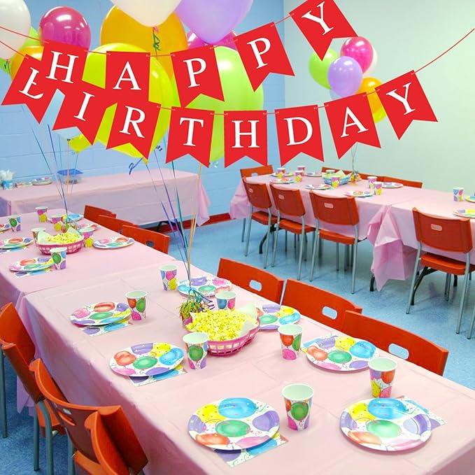 Hooqict Red Happy Birthday Banner Sign for Backdrop Red Birthday Party Decorations for Women Men Party Supplies Wall Door Banner Garland Bunting Flag