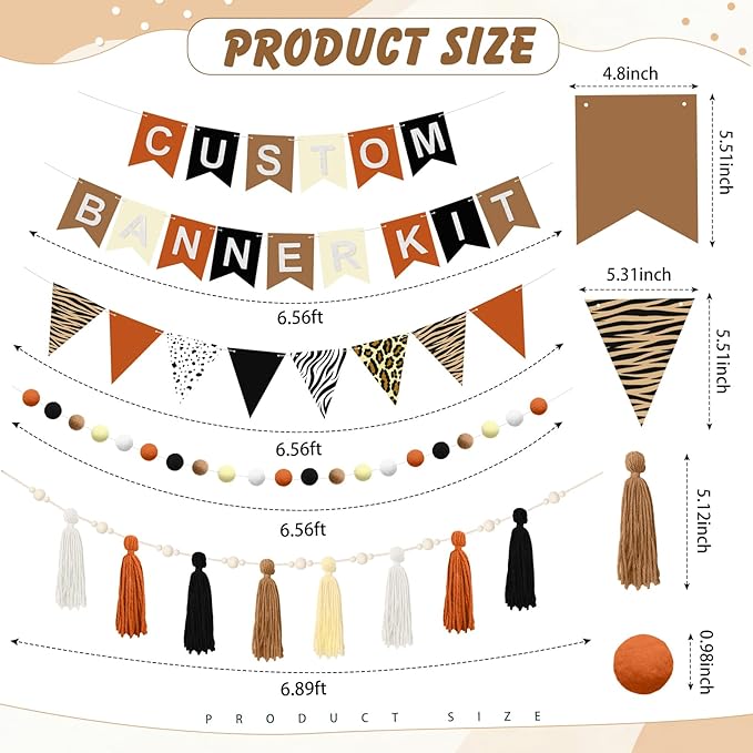 139 Pcs Felt DIY Custom Banner Kit Include 104 Letters 18 Swallowtail Flags 15 Pennants 2 Pcs Pom Pom Garland Tassel Pompom Decoration for Home Baby Shower Birthday(Brown)