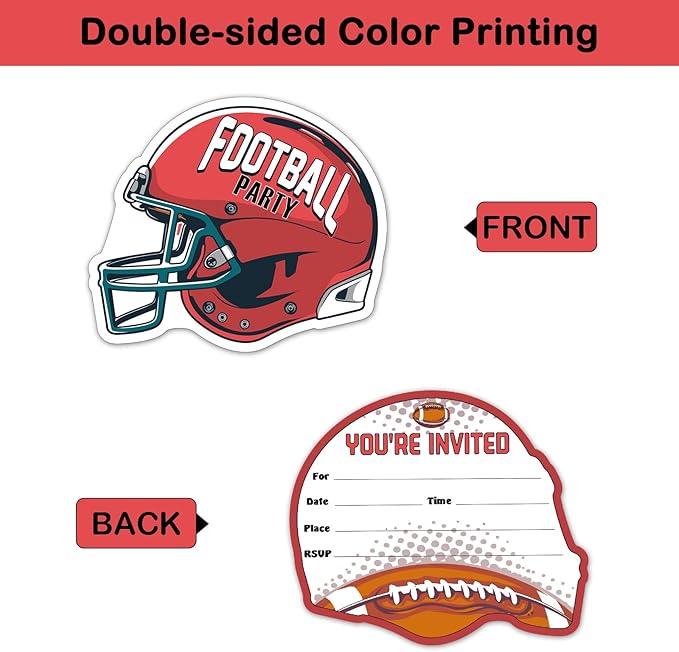 REWIDPARTY Football Party Invitations - Helmet Shaped Fill-in Invitations (Set of 15) with Envelopes & Stickers - Football Sport Party Supplies for Kids