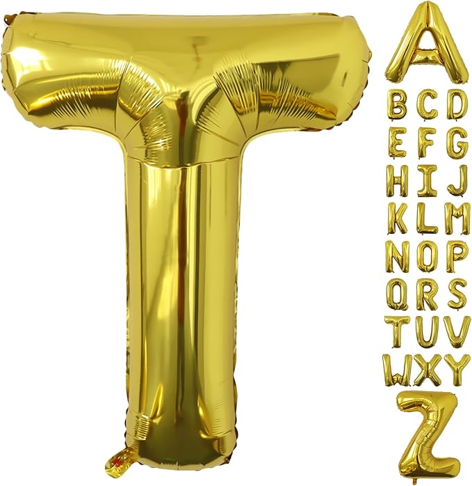 Letter Balloons Gold Party Balloon - 40 Inch Large Gold Letter T Balloon, Letter Balloon Birthday Decorations, Balloon for Women Men Anniversary Party Decorations Supplies