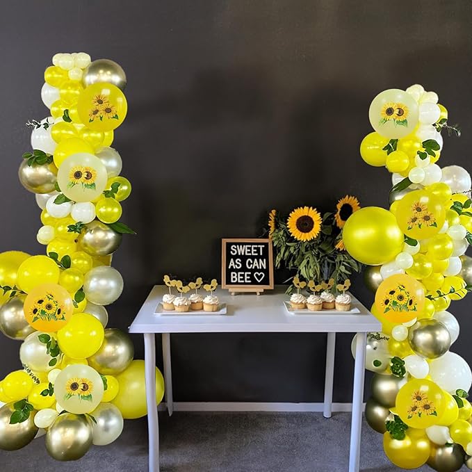 Sunflower Yellow Gold Balloons - 12 Inch Sunflower Bee Theme with Metallic Gold Confetti Balloon for Kids Birthday Baby Shower Party Decorations